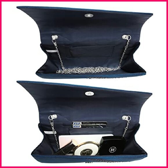 Satin Rhinestone Clutch Evening Bag Sparkle Glitter Shiny Purse Handbag